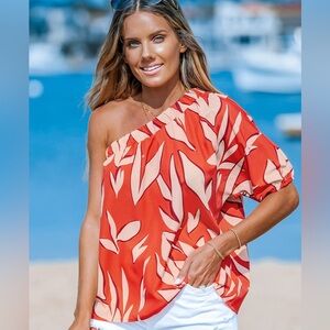 NWT Cupshe Tropical One-Shoulder Puff Sleeve Blouse